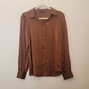 Tamara H Rich Bronze Long Sleeve Button-down Women's Top Textured Fabric Size M
